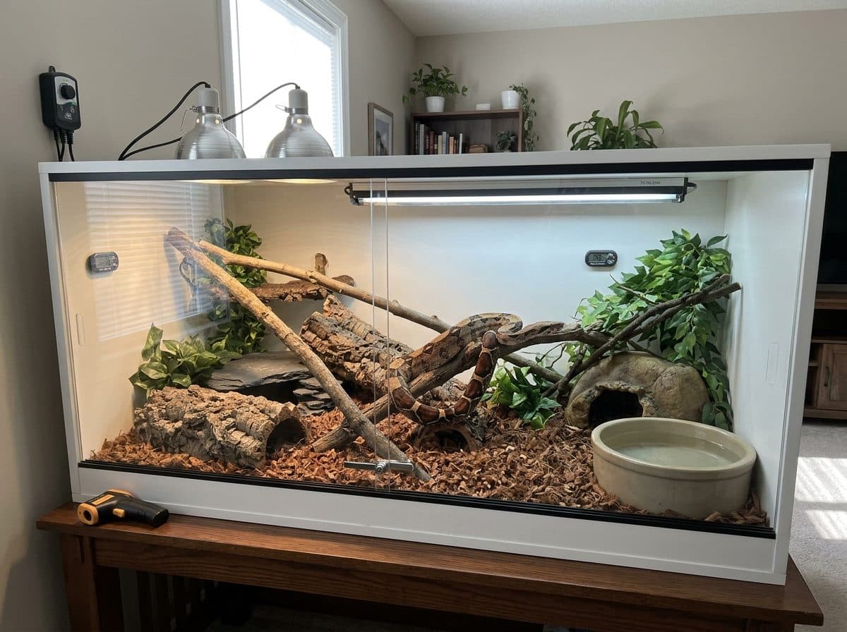 A correctly set up boa constrictor enclosure