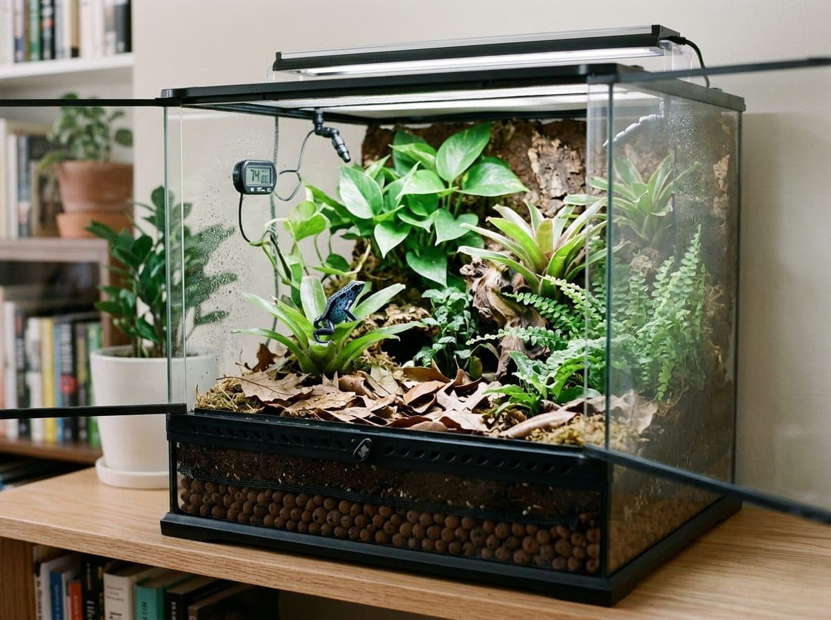 A correctly set up dart frog enclosure