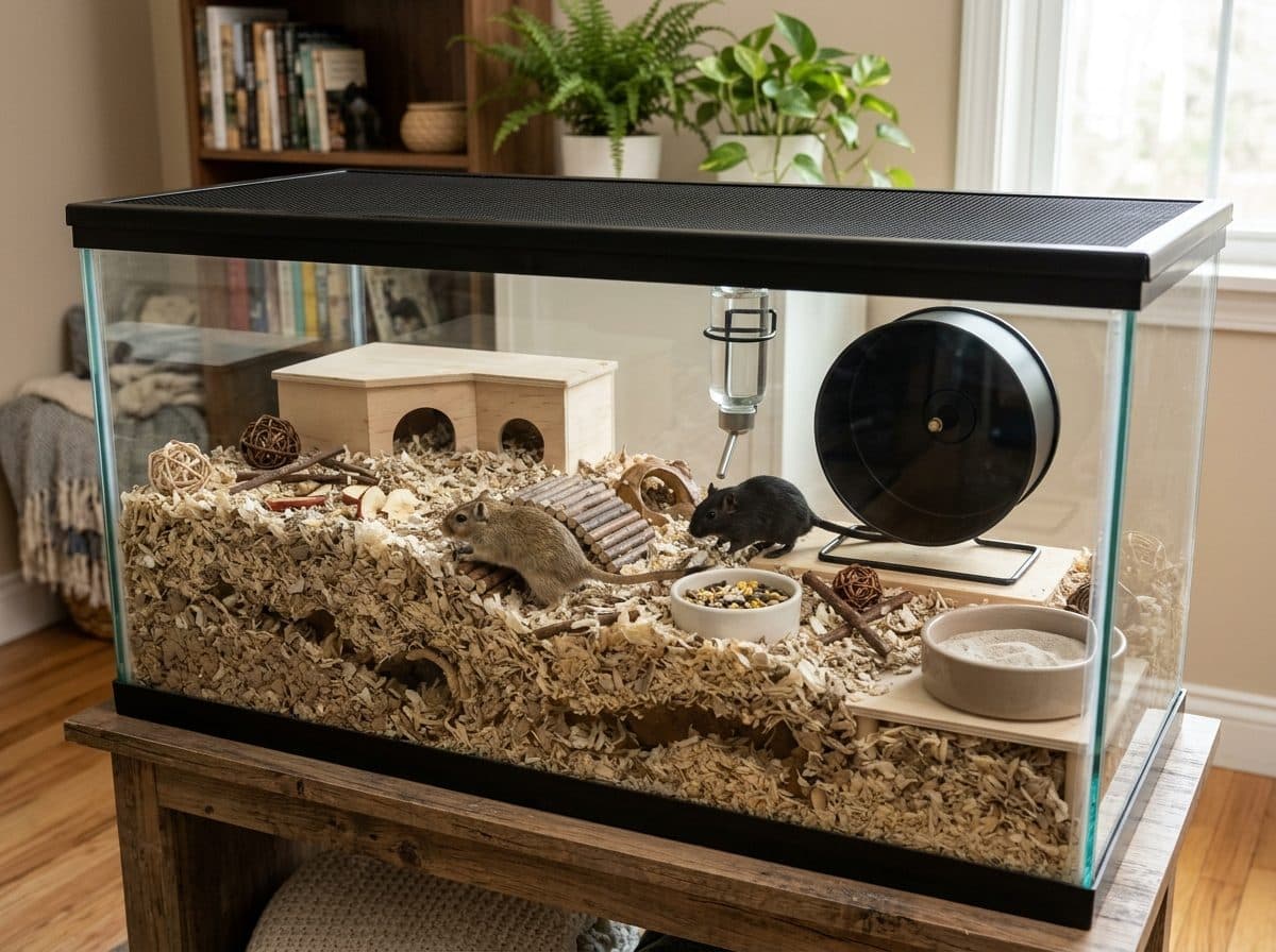 A correctly set up Gerbil cage