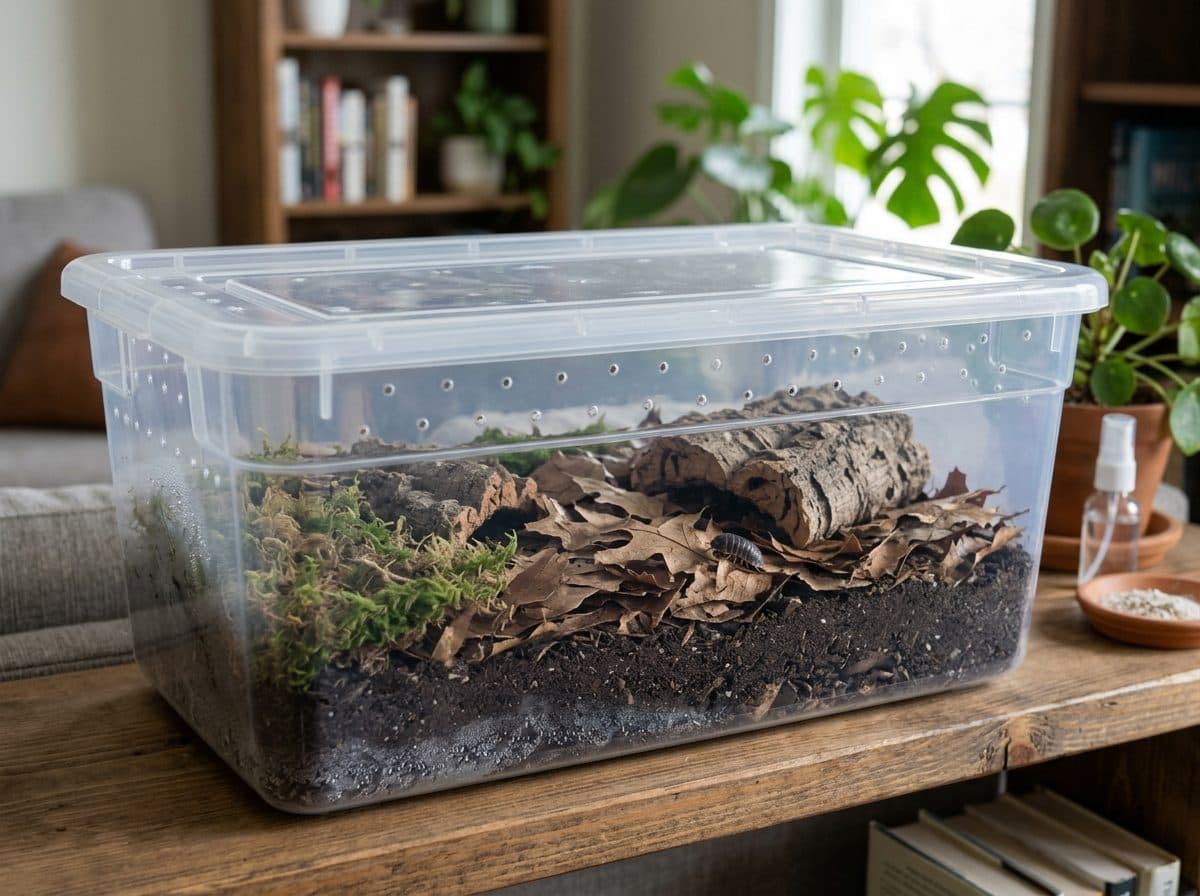 A correctly set up isopod colony enclosure