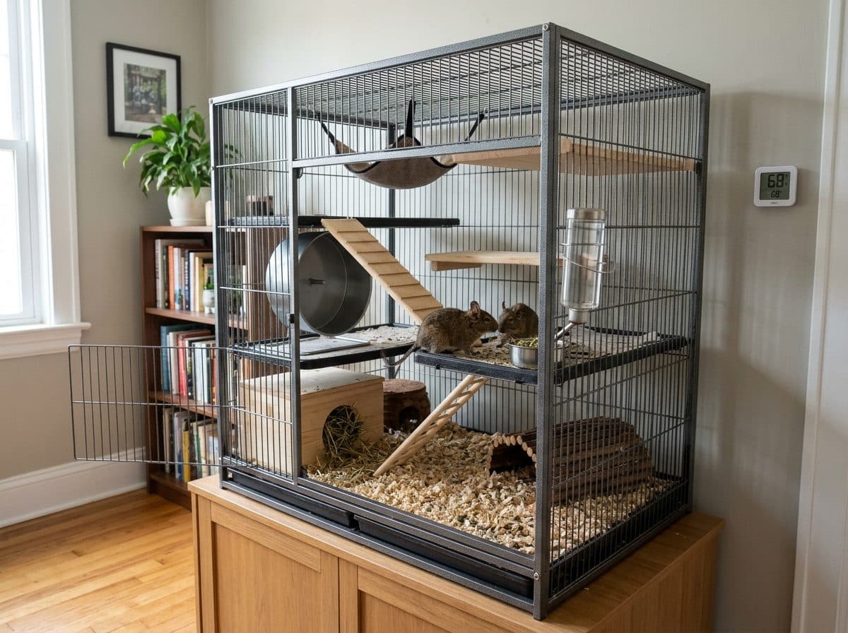 A correctly set up degu cage